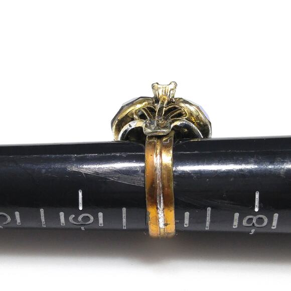 Vintage Aurora Borealis Rhinestone Ring, Adjustable US Size 7, 1960s - Picture 9 of 10